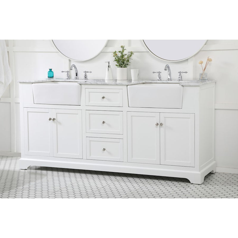 Elegant Kitchen/Bath Franklin 72" Double Bathroom Vanity, White
