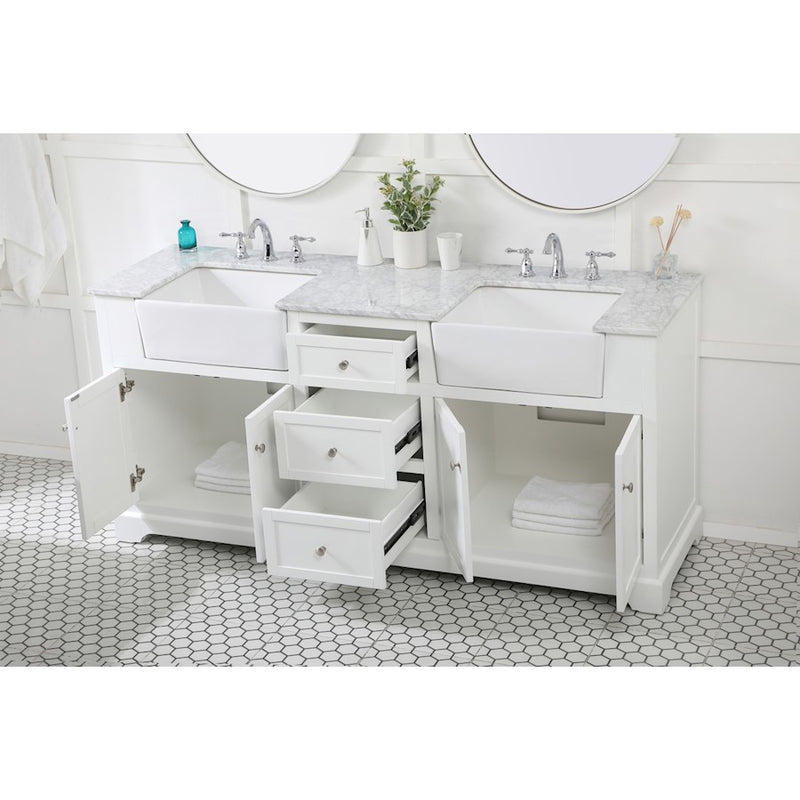 Elegant Kitchen/Bath Franklin 72" Double Bathroom Vanity, White