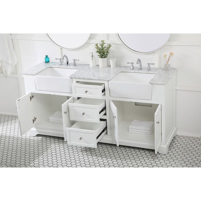 Elegant Kitchen/Bath Franklin 72" Double Bathroom Vanity, White