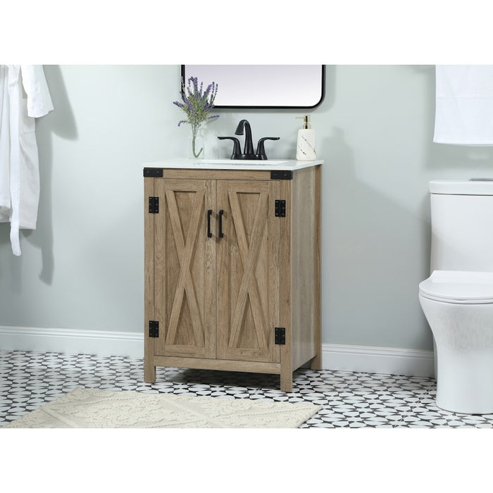 Elegant Kitchen/Bath Grant 24" Single Bathroom Vanity, Natural Oak