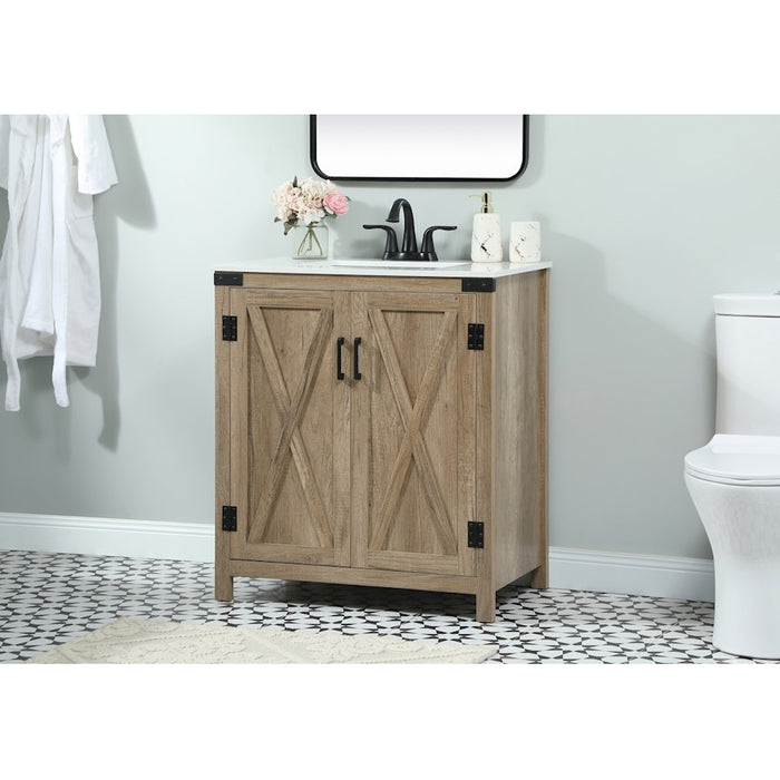 Elegant Kitchen/Bath Grant 30" Single Bathroom Vanity, Natural Oak