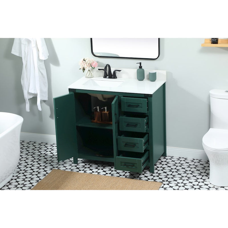 Elegant Grant 36" Single Bathroom Vanity, Green/Backsplash