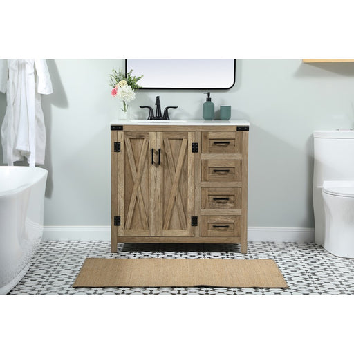 Elegant Kitchen/Bath Grant 36" Single Bathroom Vanity, Natural Oak