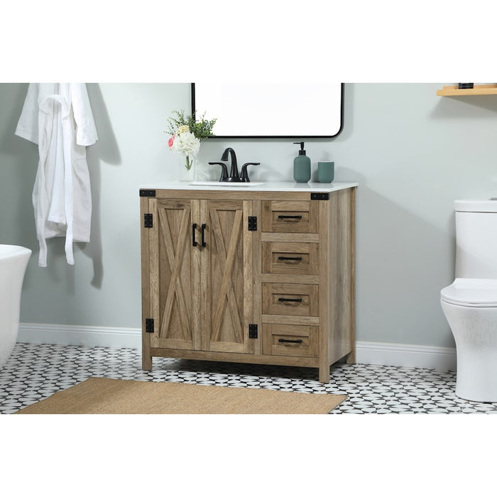 Elegant Kitchen/Bath Grant 36" Single Bathroom Vanity, Natural Oak