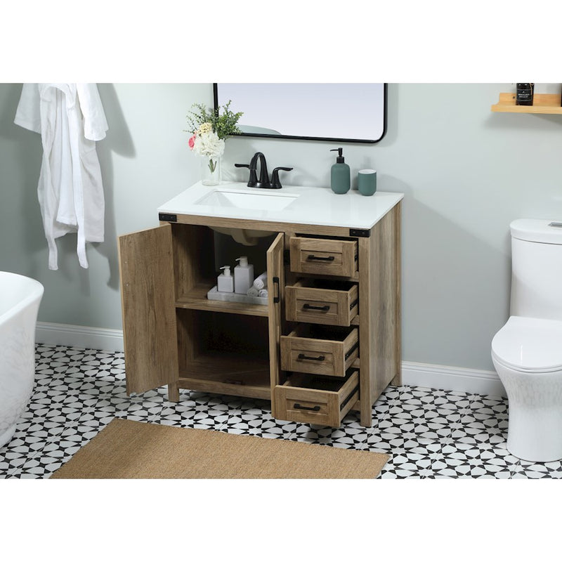 Elegant Kitchen/Bath Grant 36" Single Bathroom Vanity, Natural Oak