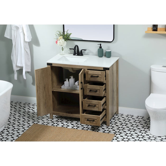 Elegant Kitchen/Bath Grant 36" Single Bathroom Vanity, Natural Oak