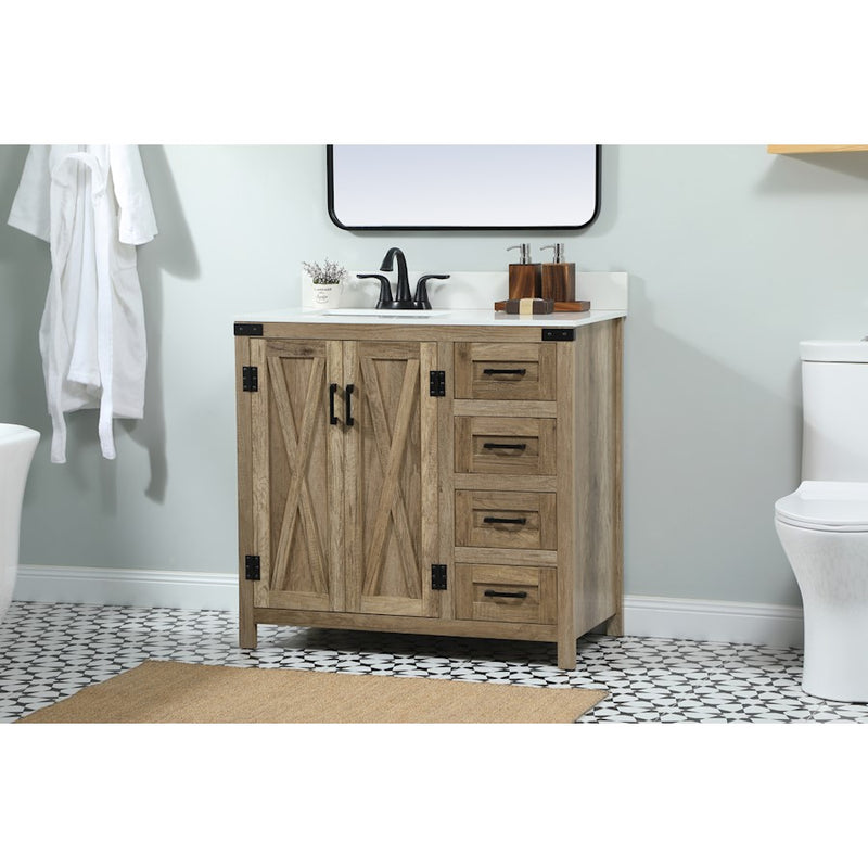 Elegant Grant 36" Single Bathroom Vanity, Natural Oak/Backsplash