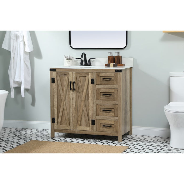 Elegant Grant 36" Single Bathroom Vanity, Natural Oak/Backsplash