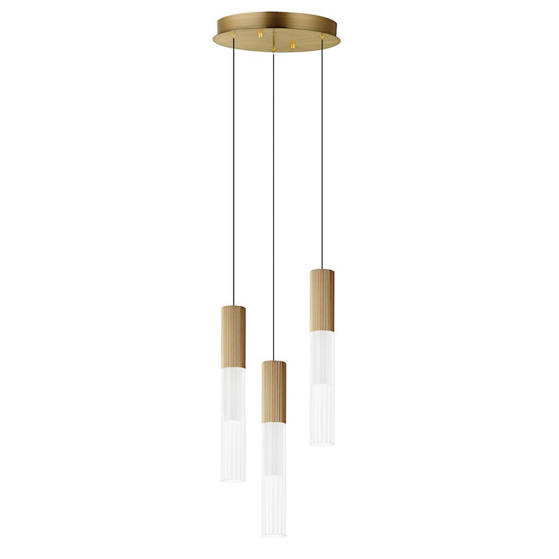 ET2 Lighting Reeds LED Pendant, Gold/Clear Ribbed