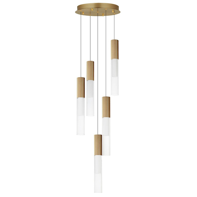 ET2 Lighting Reeds LED Pendant, Gold/Clear Ribbed