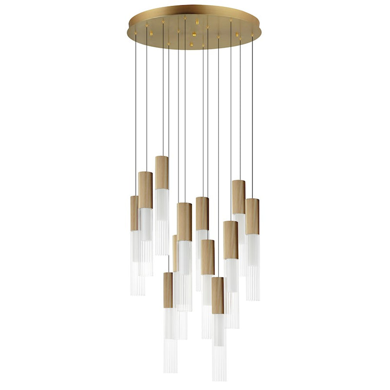 ET2 Lighting Reeds LED Pendant, Gold/Clear Ribbed