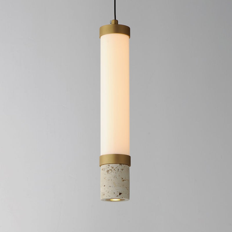 ET2 Lighting Travertine 2Lt LED Pendant, Travertine/Gold/White
