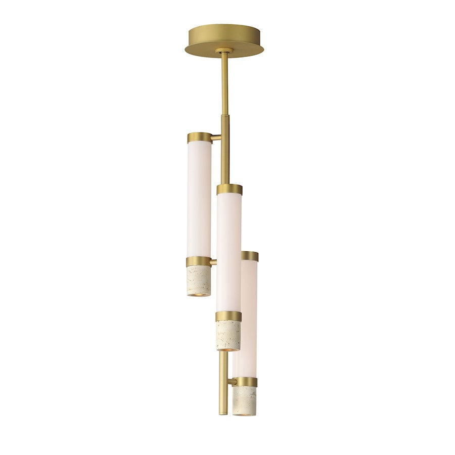 ET2 Lighting Travertine 3Lt LED Pendant, Travertine/Gold/White - E11053-01TVGLD