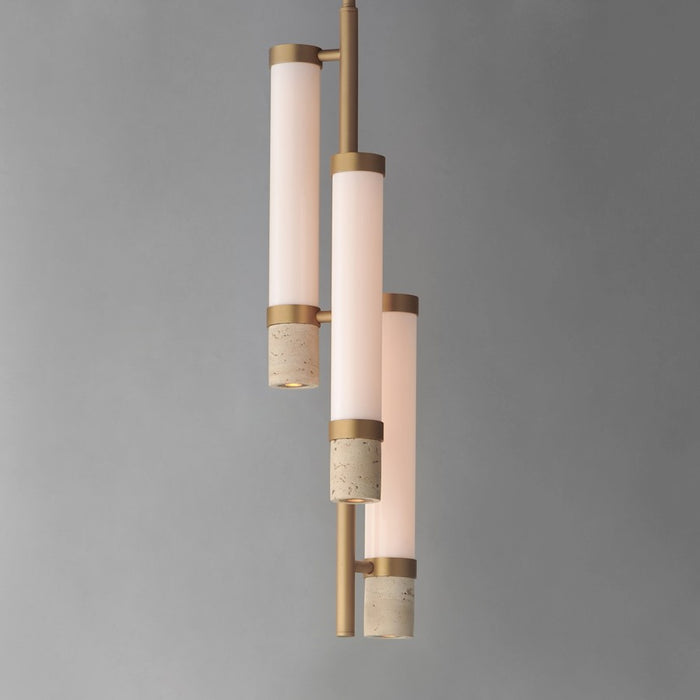 ET2 Lighting Travertine 3Lt LED Pendant, Travertine/Gold/White