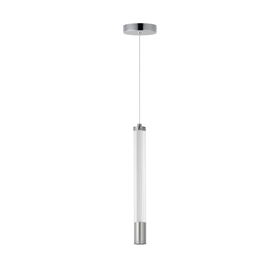 ET2 Lighting Cortex 1Lt LED Pendant, Chrome/Clear Ribbed