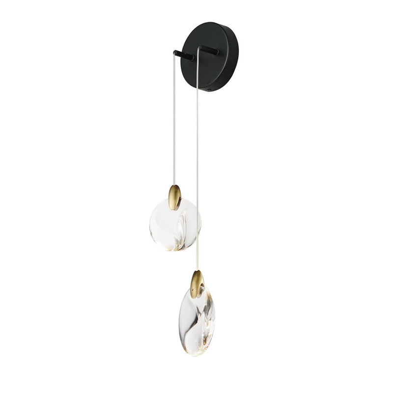 ET2 Lighting Pebble 2Lt Wall Sconce, Black/Gold/Clear Crystal