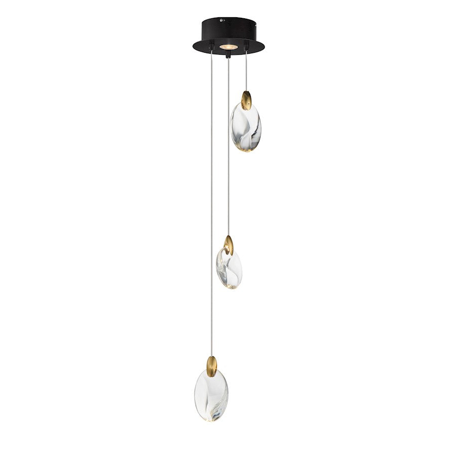 ET2 Lighting Pebble 3Lt LED Pendant, Black/Gold/Clear Crystal - E11073-122BKPG