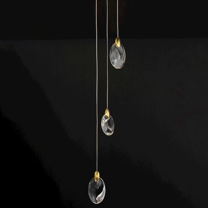 ET2 Lighting Pebble 3Lt LED Pendant, Black/Gold/Clear Crystal