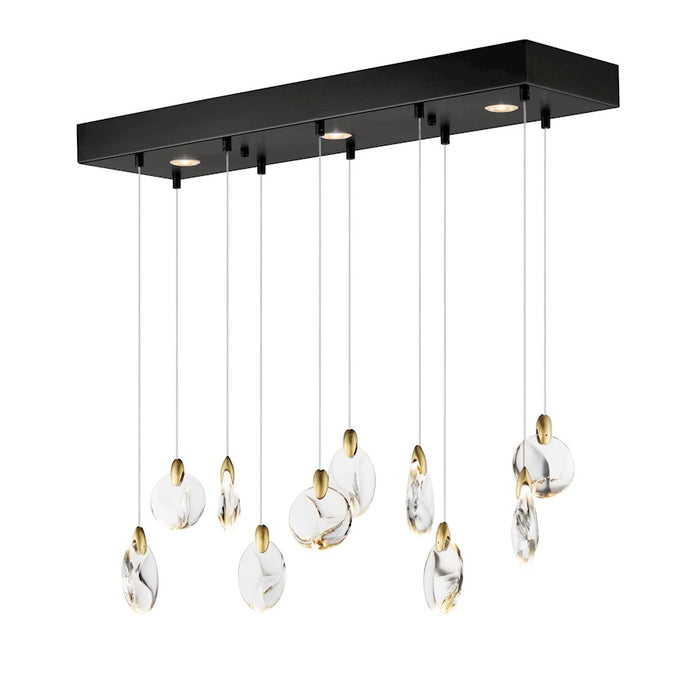 ET2 Lighting Pebble 10Lt LED Pendant, Black/Gold/Clear Crystal - E11076-122BKPG