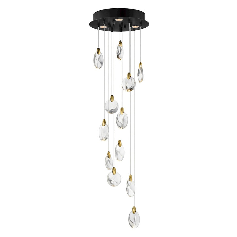 ET2 Lighting Pebble 12Lt LED Pendant, Black/Gold/Clear Crystal