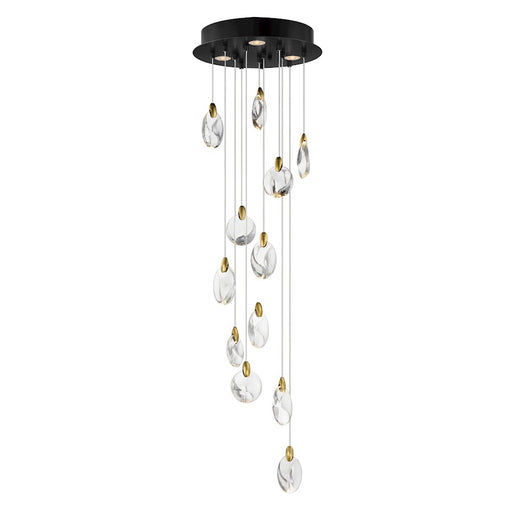 ET2 Lighting Pebble 12Lt LED Pendant, Black/Gold/Clear Crystal - E11078-122BKPG