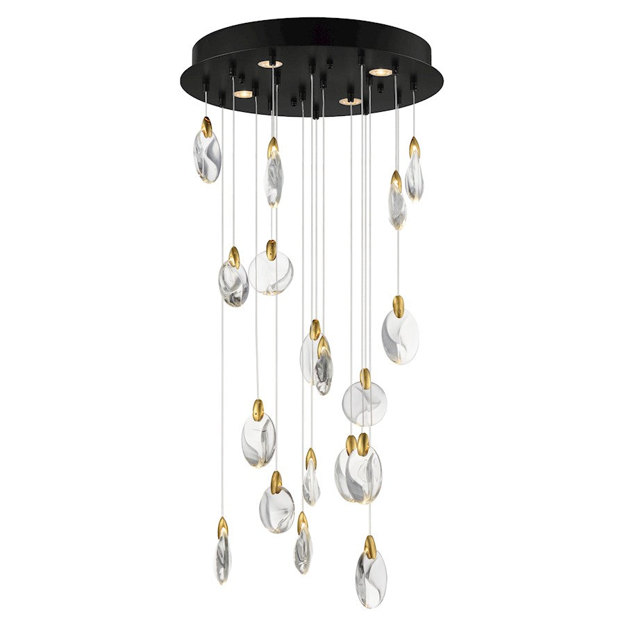 ET2 Lighting Pebble 18Lt LED Pendant, Black/Gold/Clear Crystal - E11079-122BKPG