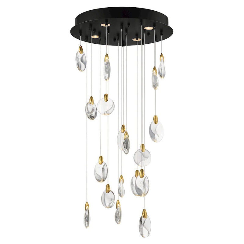 ET2 Lighting Pebble 18Lt LED Pendant, Black/Gold/Clear Crystal