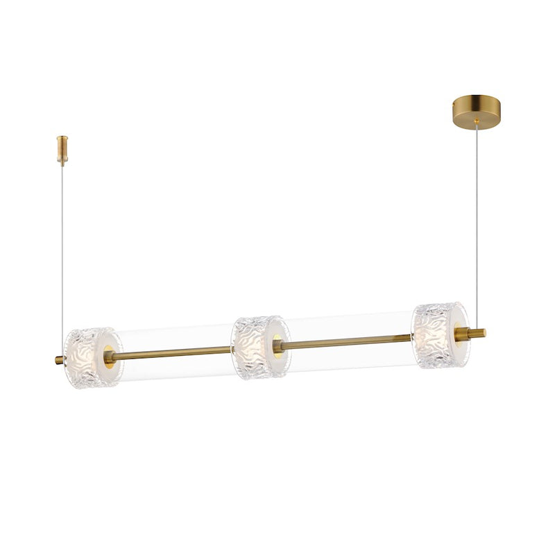 ET2 Lighting Elysian 3 Light LED Linear Pendant, Brass/Ripple - E11083-124NAB