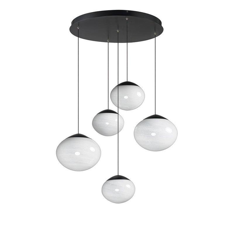 ET2 Lighting Nimbus 5-Light LED Pendant, Black/White Cirrus