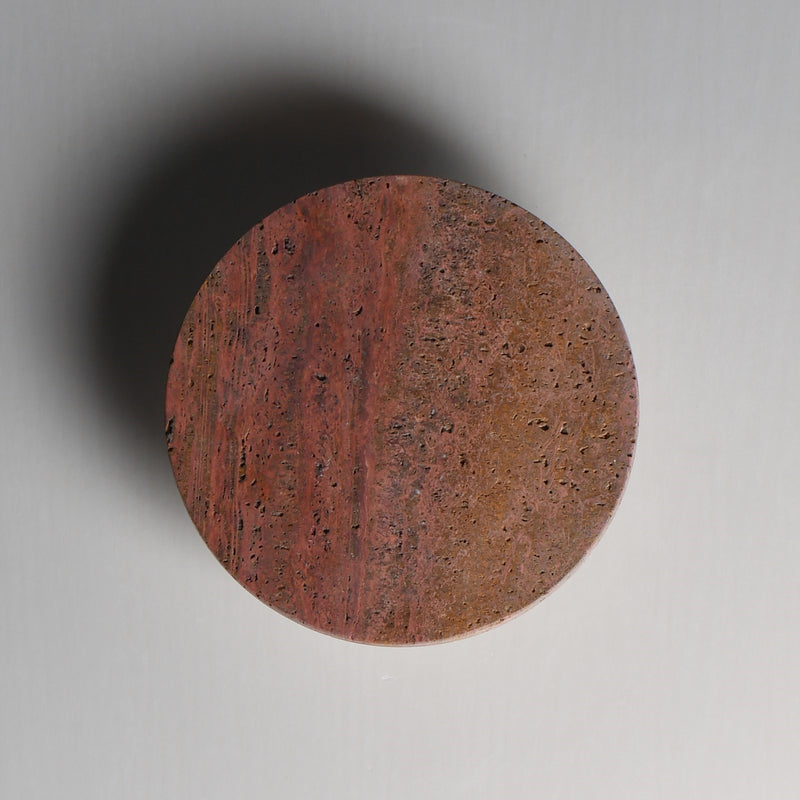 ET2 Discus 9in 1-Light LED Outdoor Wall Sconce | Modern Rosso Laterite and Gunmetal Stone | Entryway & Patio | 8.75 x 8.75 x 3 in | Model E14352-RLGM