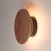 ET2 Discus 9in 1-Light LED Outdoor Wall Sconce | Modern Rosso Laterite and Gunmetal Stone | Entryway & Patio | 8.75 x 8.75 x 3 in | Model E14352-RLGM