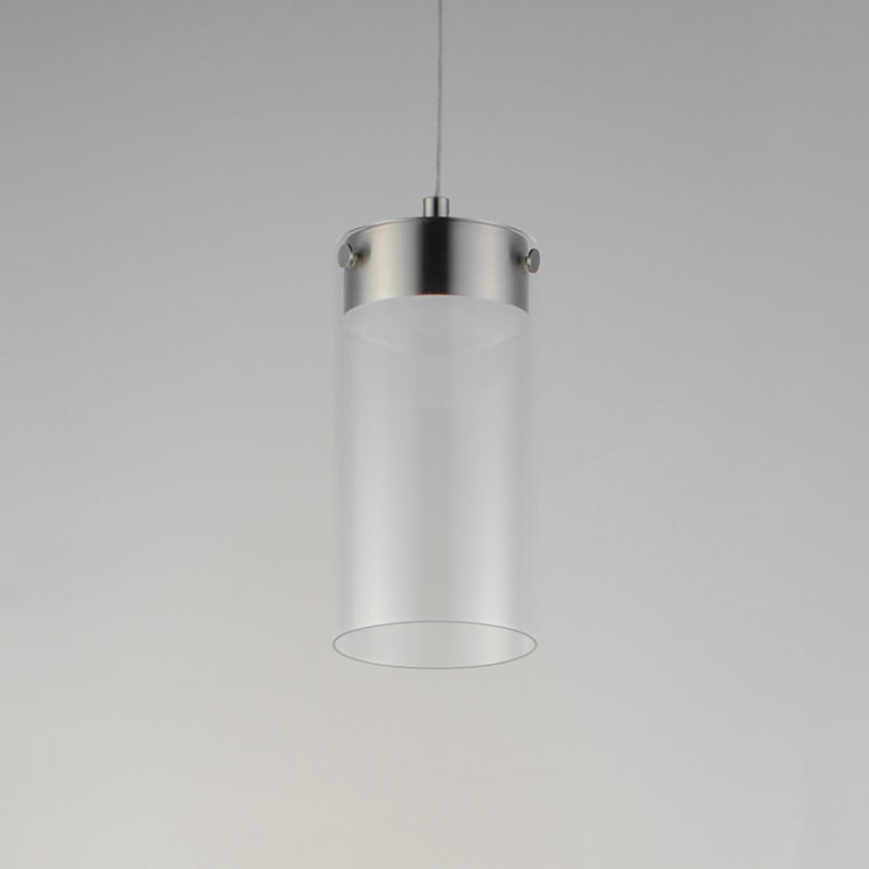 ET2 Lighting Highball 1 Light Mini Pendant, Satin Nickel/Clear