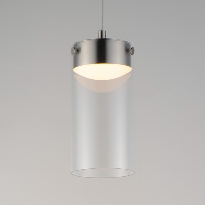 ET2 Lighting Highball 1 Light Mini Pendant, Satin Nickel/Clear