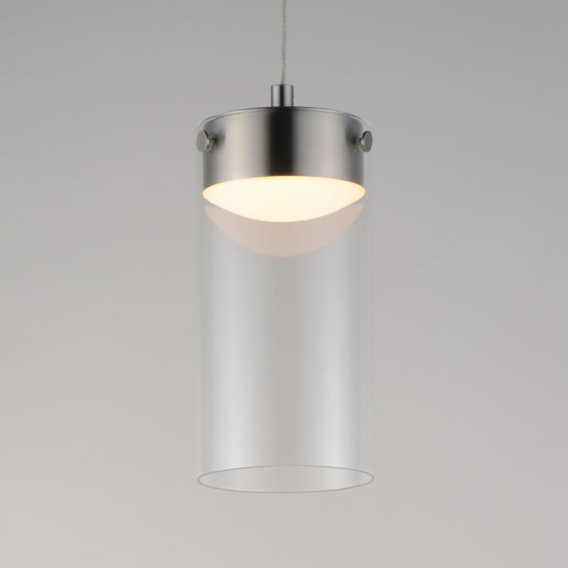 ET2 Lighting Highball 1 Light Mini Pendant, Satin Nickel/Clear