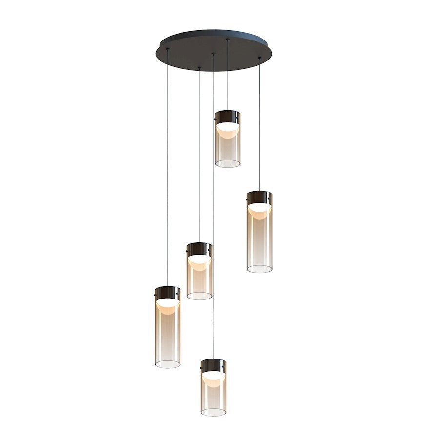 ET2 Lighting Highball 5 Light LED Pendant, Gunmetal/Amber - E21185-05GM