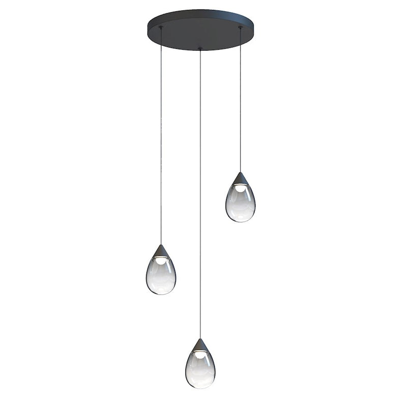 ET2 Lighting Dewdrop 3 Light LED Pendant, Black/Smoke