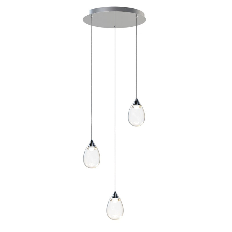 ET2 Lighting Dewdrop 3 Light LED Pendant, Chrome/Clear