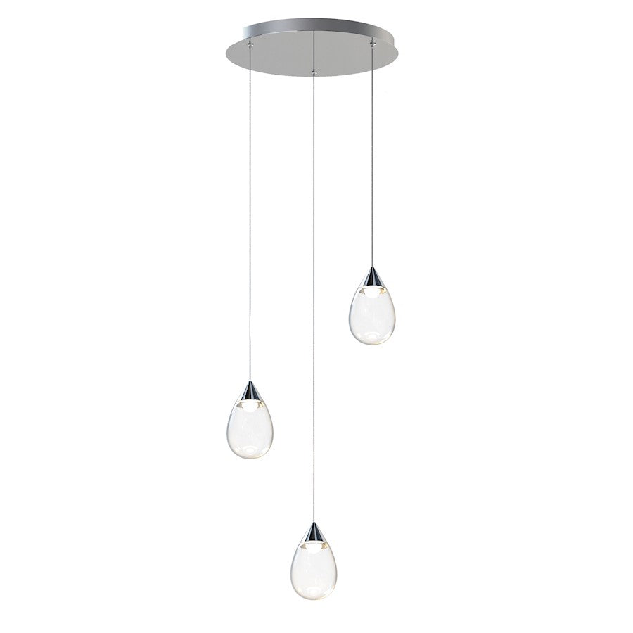 ET2 Lighting Dewdrop 3 Light LED Pendant, Chrome/Clear - E21563-18PC