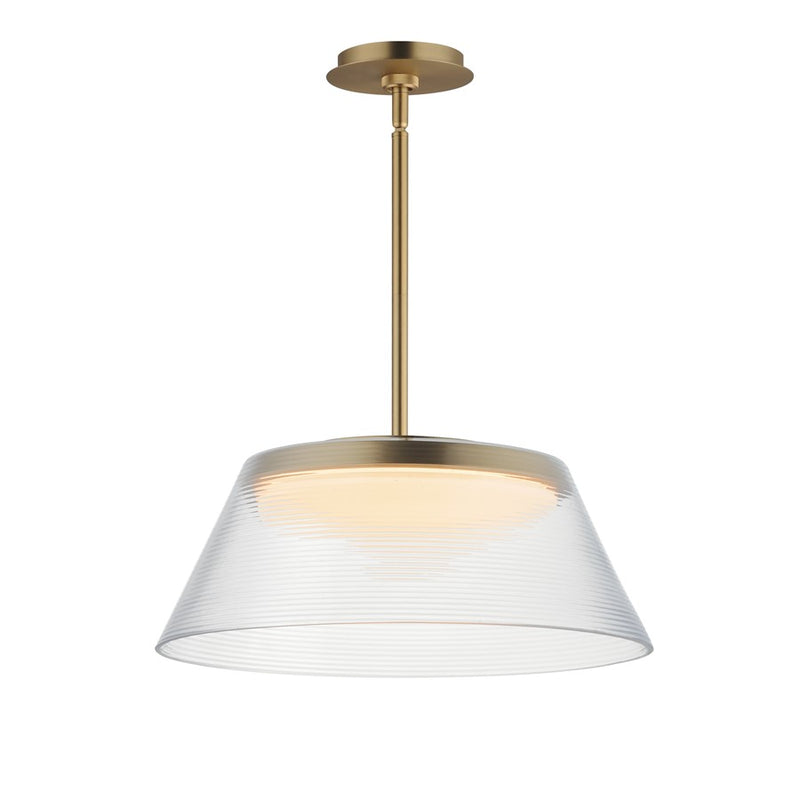 ET2 Lighting Jensen 1 Light 18" LED Pendant, Brass/Clear Ribbed