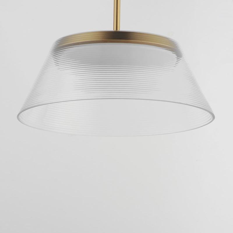 ET2 Lighting Jensen 1 Light 18" LED Pendant, Brass/Clear Ribbed