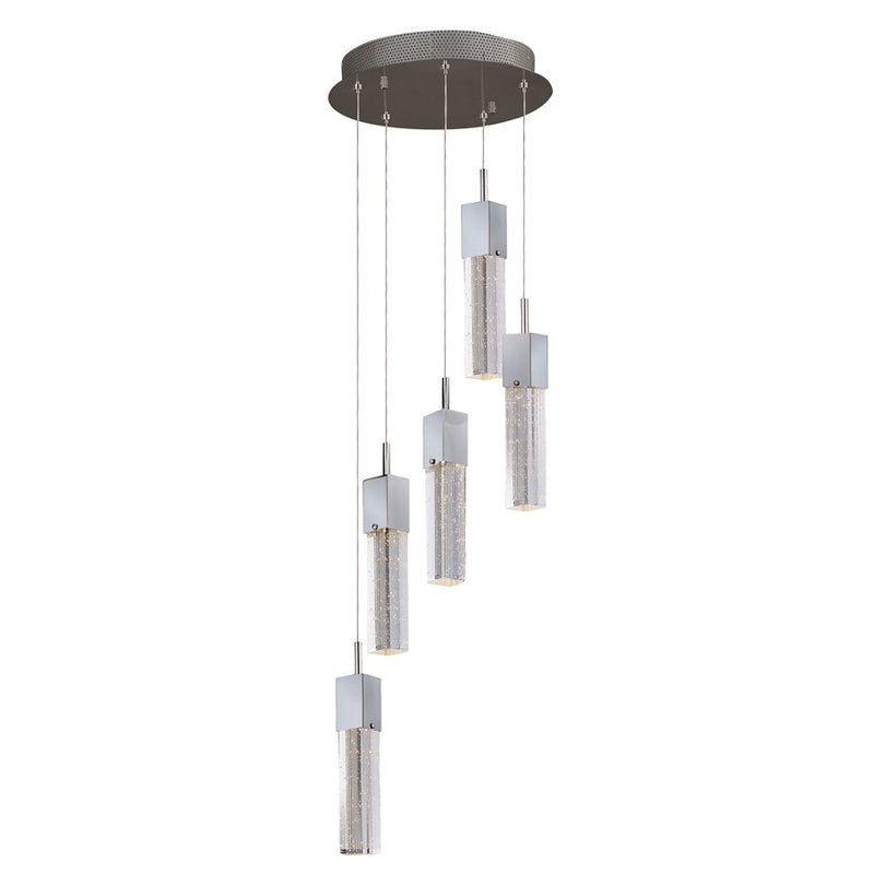 ET2 Fizz III 14in 5-Light Pendant | Mediterranean Polished Chrome and Etched Bubble Glass | Kitchen Island & Dining Room | Model E22765-89PC