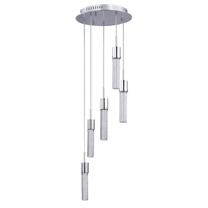ET2 Fizz IV 14in 5-Light LED Pendant | Contemporary Polished Chrome and Clear Bubble Glass | Dining Room & Foyer | 14 x 14 x 14 in | Model E22775-91PC