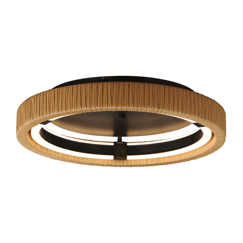 ET2 Kaia 20in 1-Light Semi-Flush Mount | Coastal Antique Bronze and Natural Rattan | Covered Patio & Lounge | 20 x 20 x 3.75 in | Model E22960-NAANB