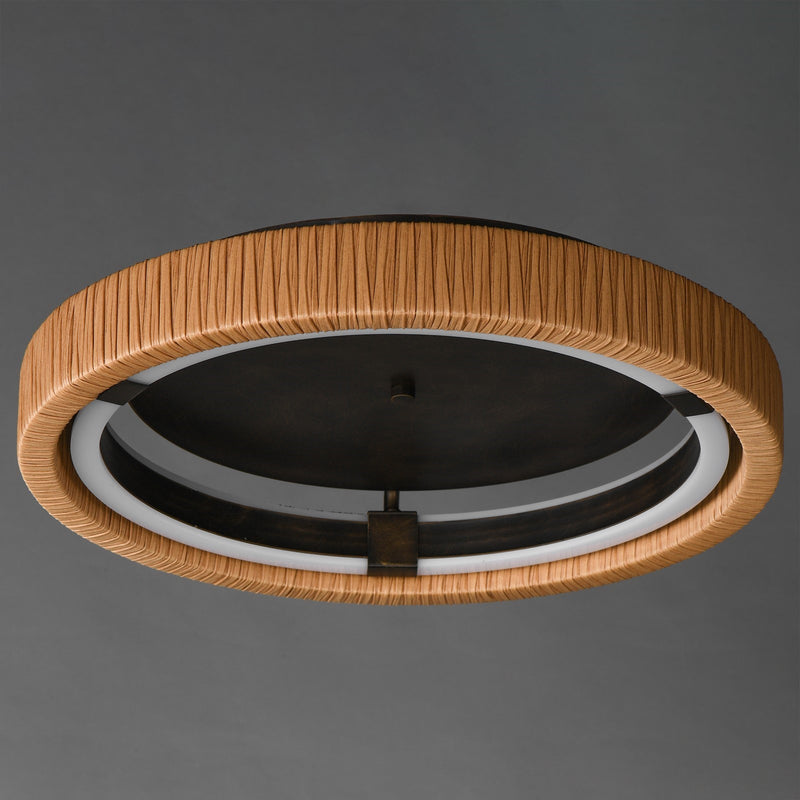 ET2 Kaia 20in 1-Light Semi-Flush Mount | Coastal Antique Bronze and Natural Rattan | Covered Patio & Lounge | 20 x 20 x 3.75 in | Model E22960-NAANB