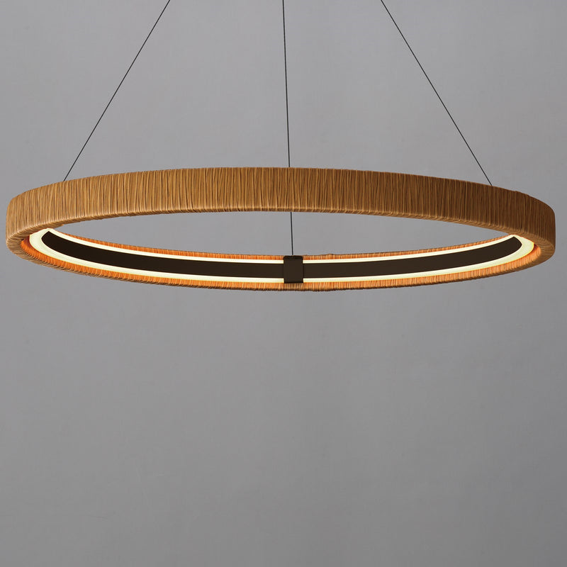 ET2 Kaia 36in 1-Light Ring Pendant | Coastal Antique Bronze and Natural Rattan | Covered Patio & Lounge | 36 x 36 x 2.5 in | Model E22963-NAANB