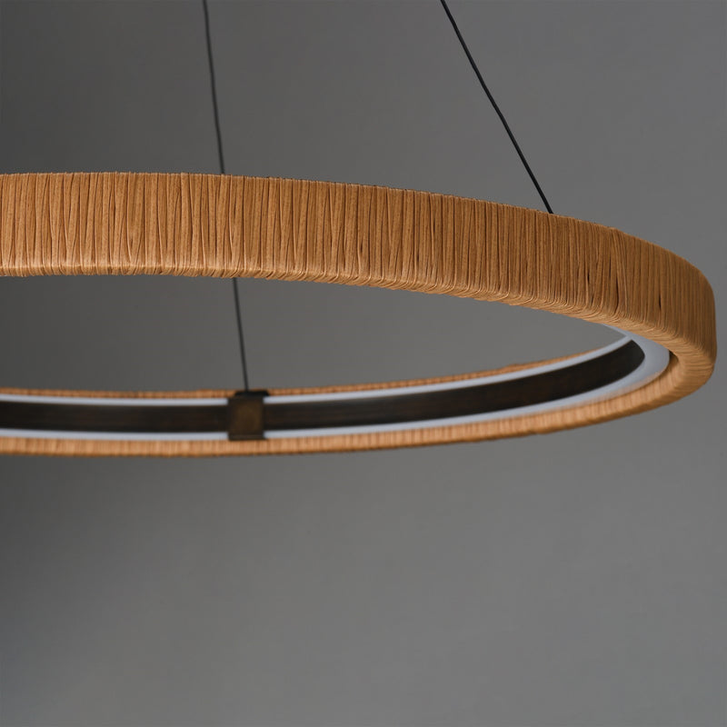 ET2 Kaia 36in 1-Light Ring Pendant | Coastal Antique Bronze and Natural Rattan | Covered Patio & Lounge | 36 x 36 x 2.5 in | Model E22963-NAANB