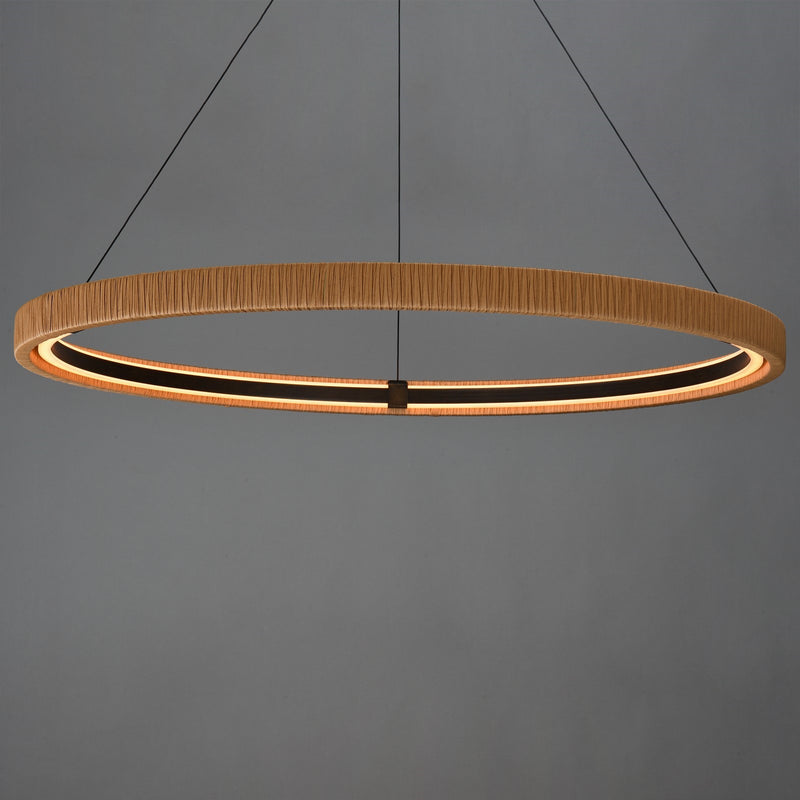 ET2 Kaia 48in 1-Light Pendant | Modern Antique Bronze and Natural Rattan | Covered Patio & Outdoor Lounge | Model E22964-NAANB