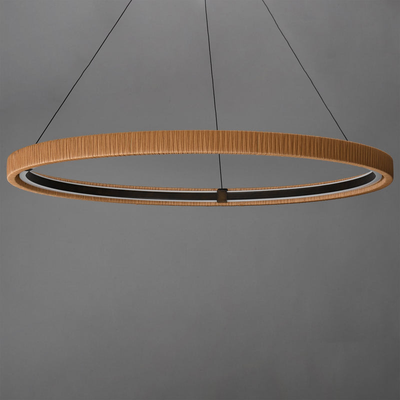 ET2 Kaia 48in 1-Light Pendant | Modern Antique Bronze and Natural Rattan | Covered Patio & Outdoor Lounge | Model E22964-NAANB