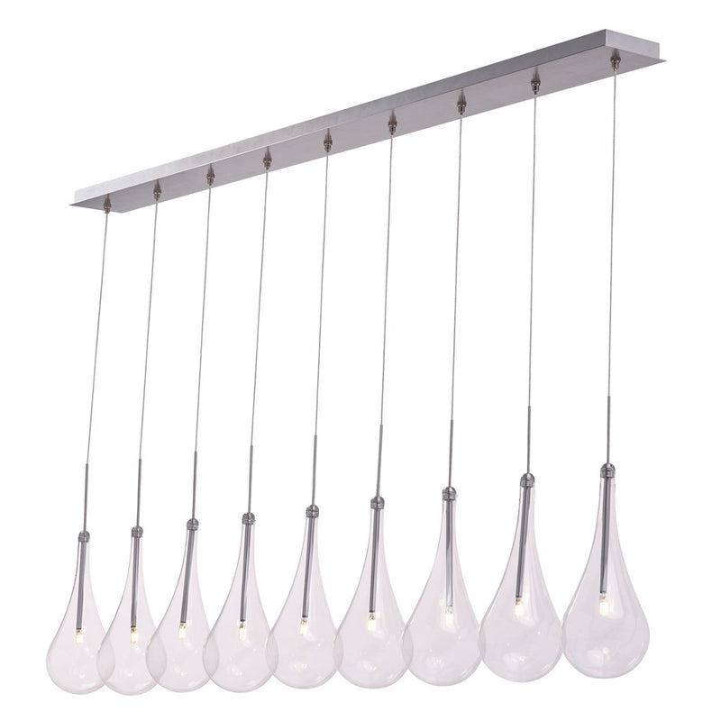 ET2 Larmes 58in 9-Light LED Island Pendant | Modern Polished Chrome and Clear Glass | Kitchen Island & Dining Room | Model E23129-18PC