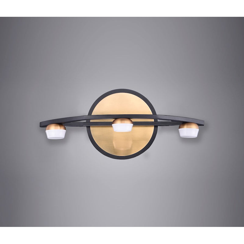 ET2 Lighting Button 3 Light Bath Vanity, Black/Gold